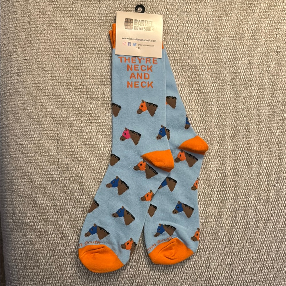 Kentucky Derby  Horse Racing Blue And Orange Casual Crew Socks